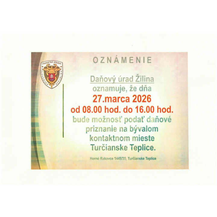 Daňový úrad - Oznam