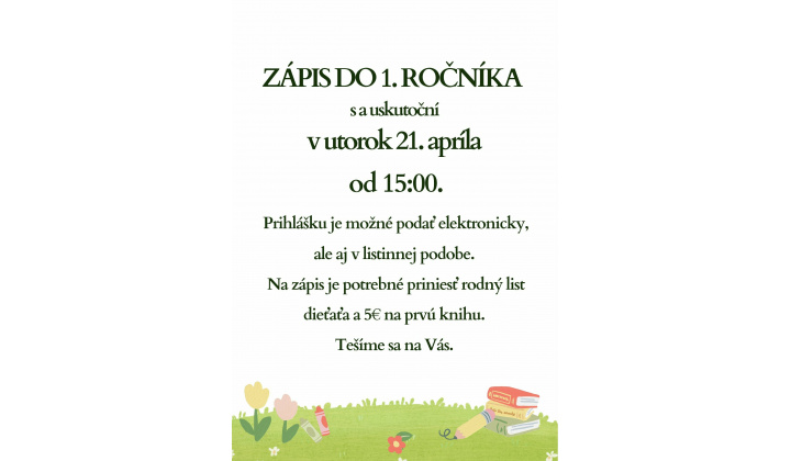 Zápis do 1. ročníka - ZŠ Dubové