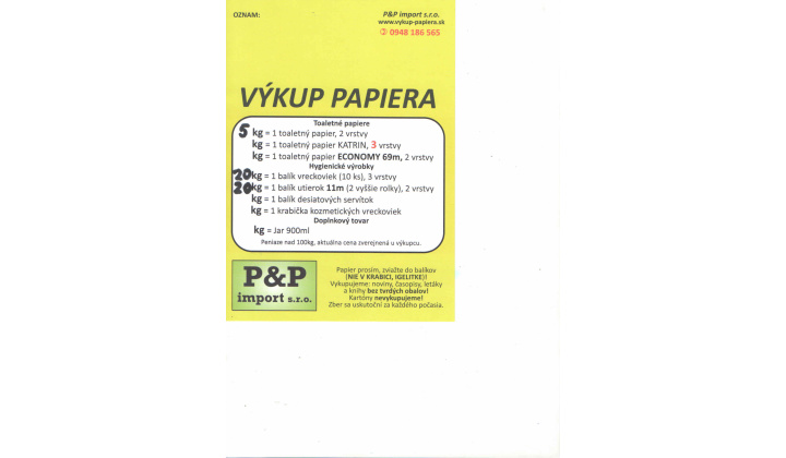 Zber papiera 21.10.2026 od 16:20 do 16:30 pri predajni Jednota