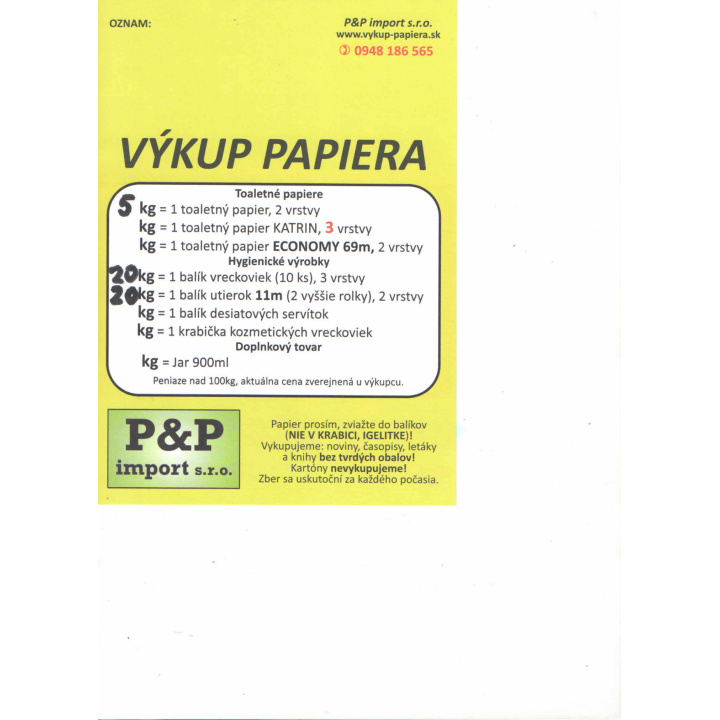 Zber papiera 21.10.2026 od 16:20 do 16:30 pri predajni Jednota